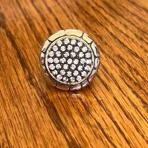 Silver Gold and Clustered Crystal Statement Ring